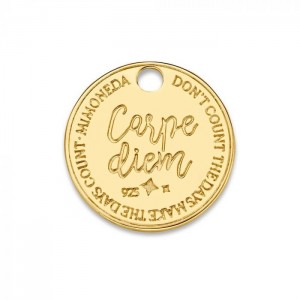 CARPE DIEM ROUND 925 STERLING SILVER GOLD PLATED 15MM