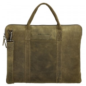 Laptoptas Hide & Stitches leder in olijf kleur